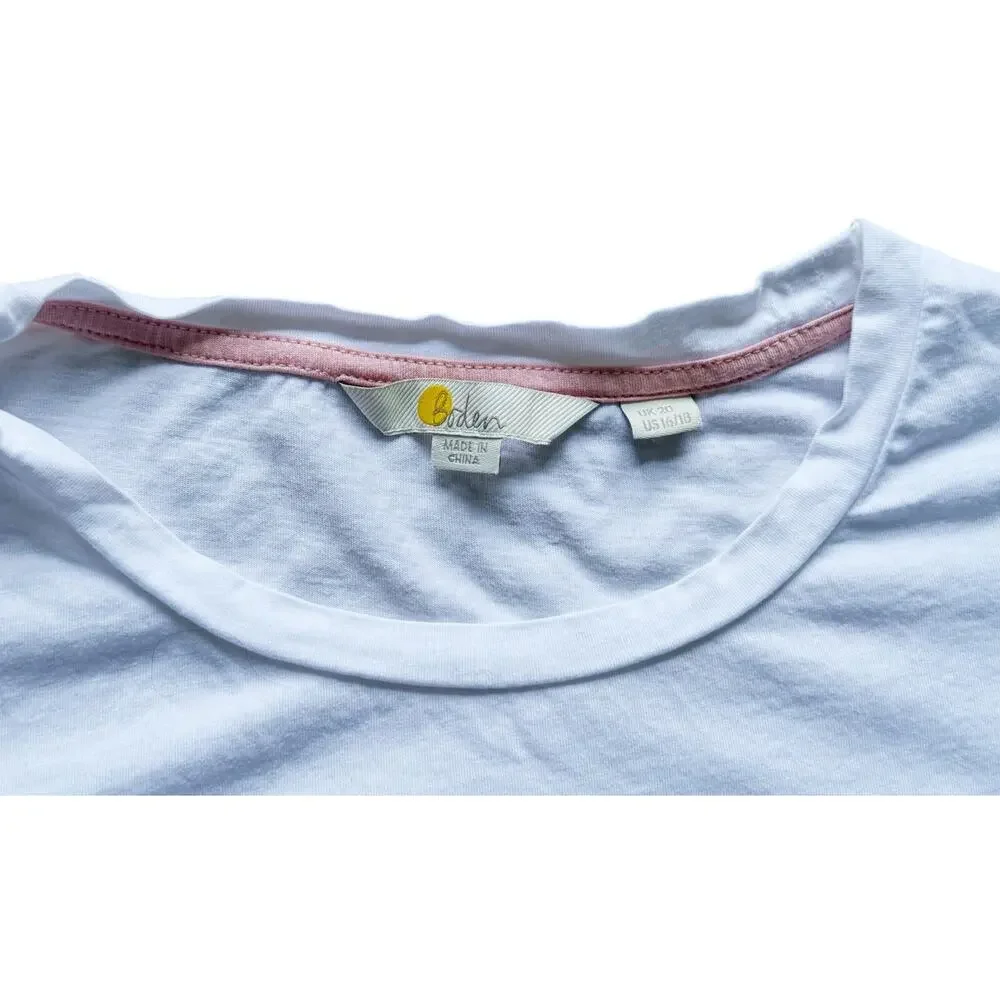 Boden Abigail Lace Eyelet Puff Sleeve Jersey Top Size 16 White Romantic Cottage - Picture 5 of 9